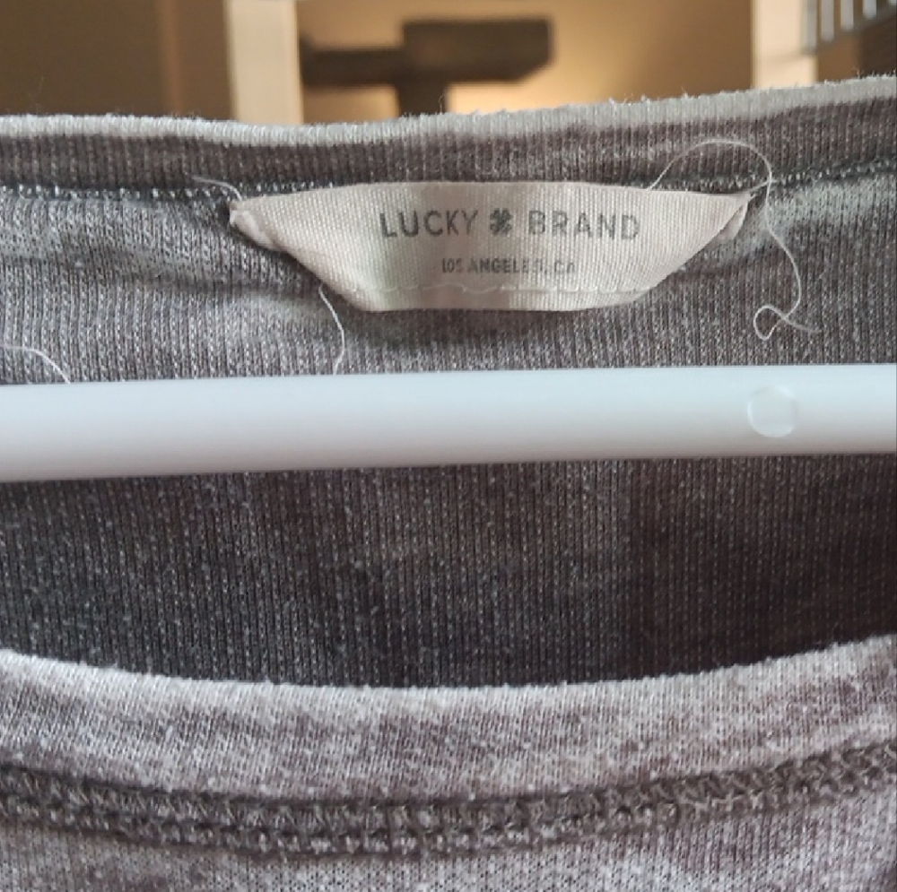 Lucky Brand Pink and Gray Crew Neck Sweater with Floral Embroidery - Picture 2 of 5